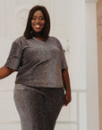 Riana Sparkle V- Neck Tshirt Silver
